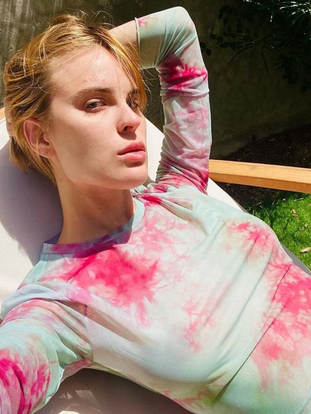 Zara Green Pink Tie Dye Mesh Long Sleeve Top